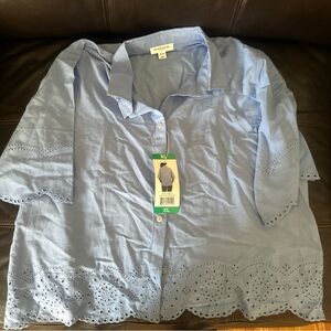 beachlunchlounge Light Blue Eyelet Blouse